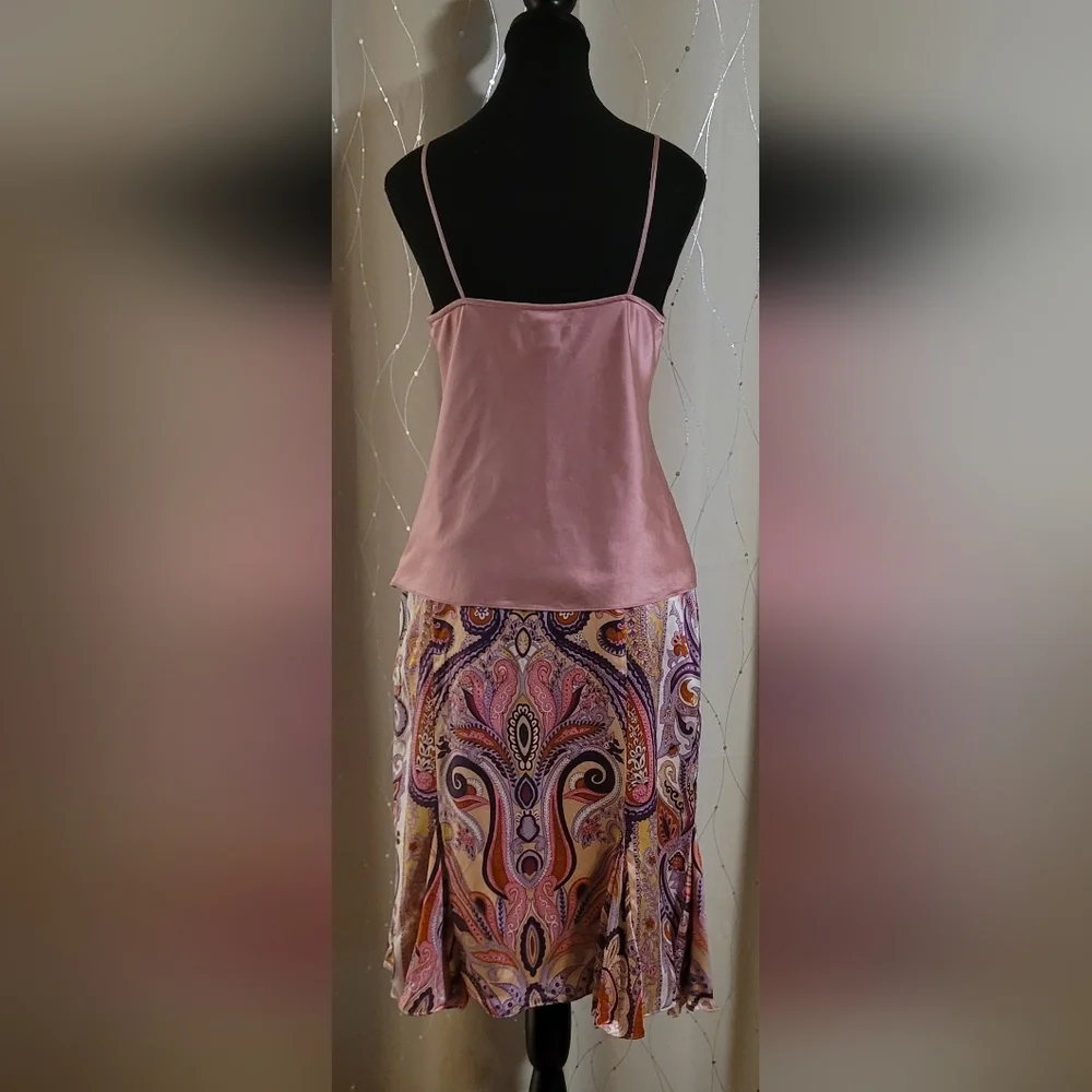 VINTAGE Y2K INC 100% Silk 2pc Set Paisley Midi Skirt & Cami Size 8  Fits 4/6 - Picture 2 of 13